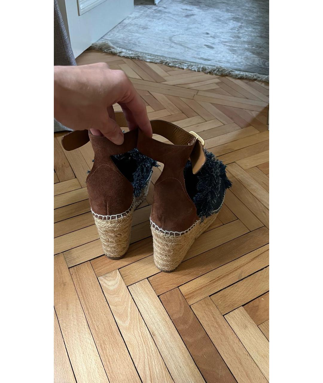 CHLOE Коричневые текстильные босоножки, фото 5