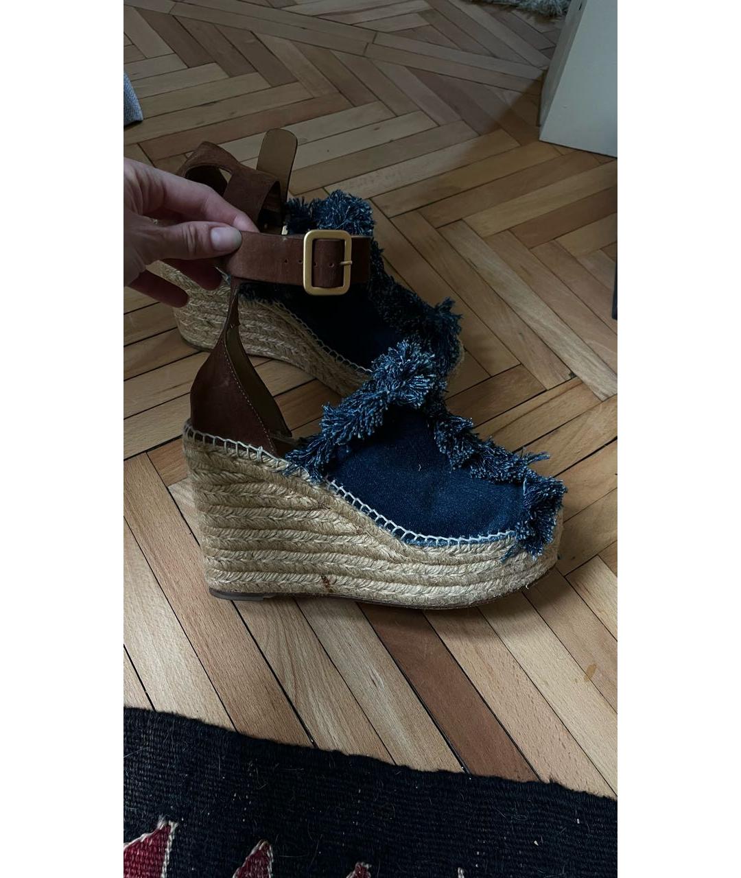CHLOE Коричневые текстильные босоножки, фото 7