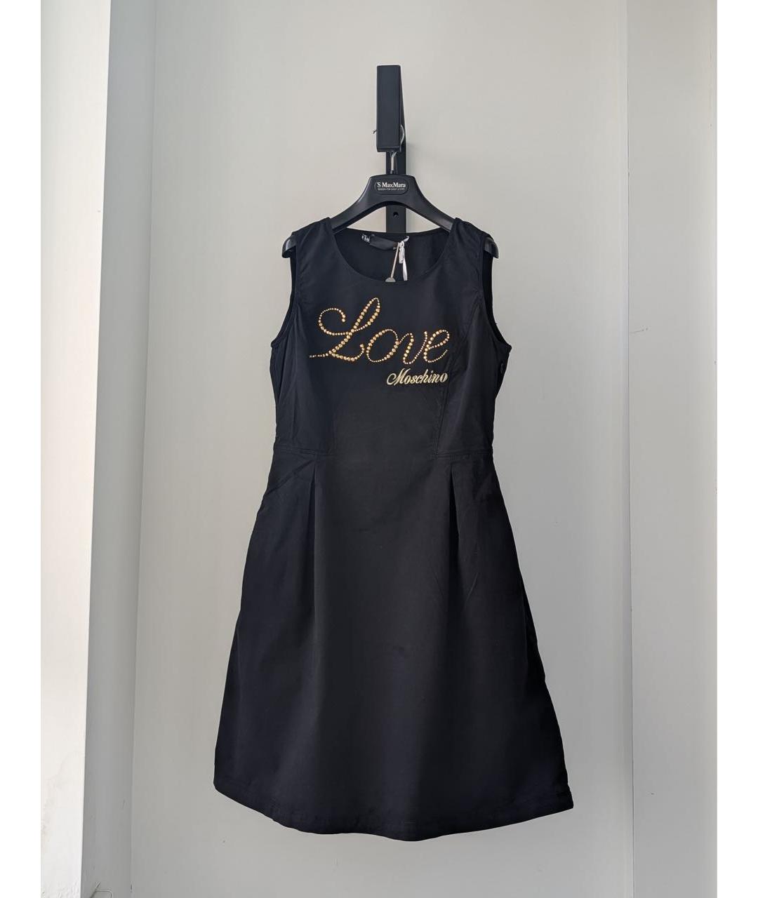 LOVE MOSCHINO Черное хлопковое повседневное платье, фото 7