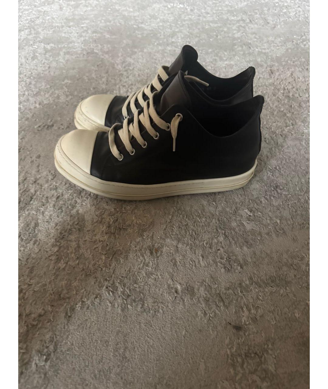 RICK OWENS Черные кожаные низкие кроссовки / кеды, фото 4