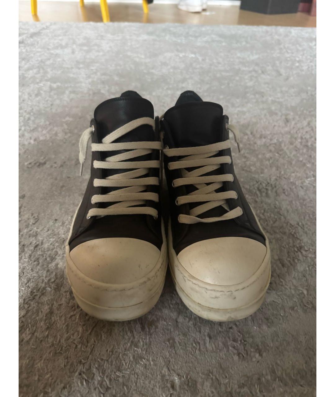 RICK OWENS Черные кожаные низкие кроссовки / кеды, фото 2