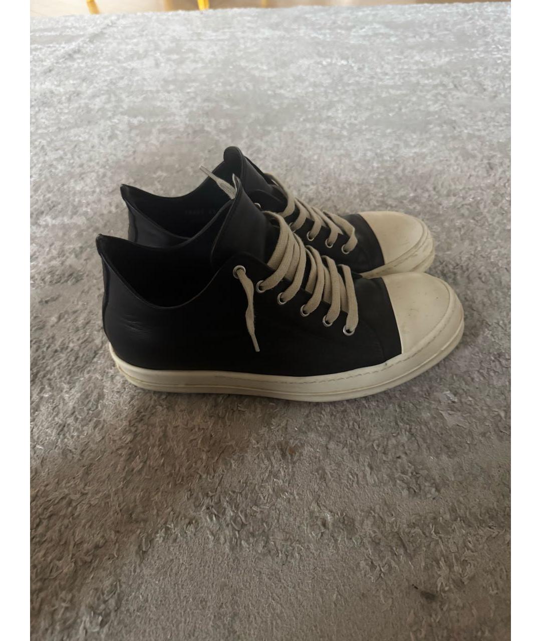 RICK OWENS Черные кожаные низкие кроссовки / кеды, фото 5
