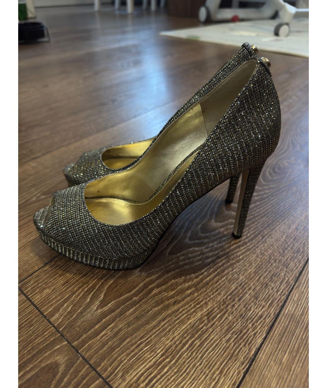 MICHAEL KORS Золотые текстильные туфли, фото 5