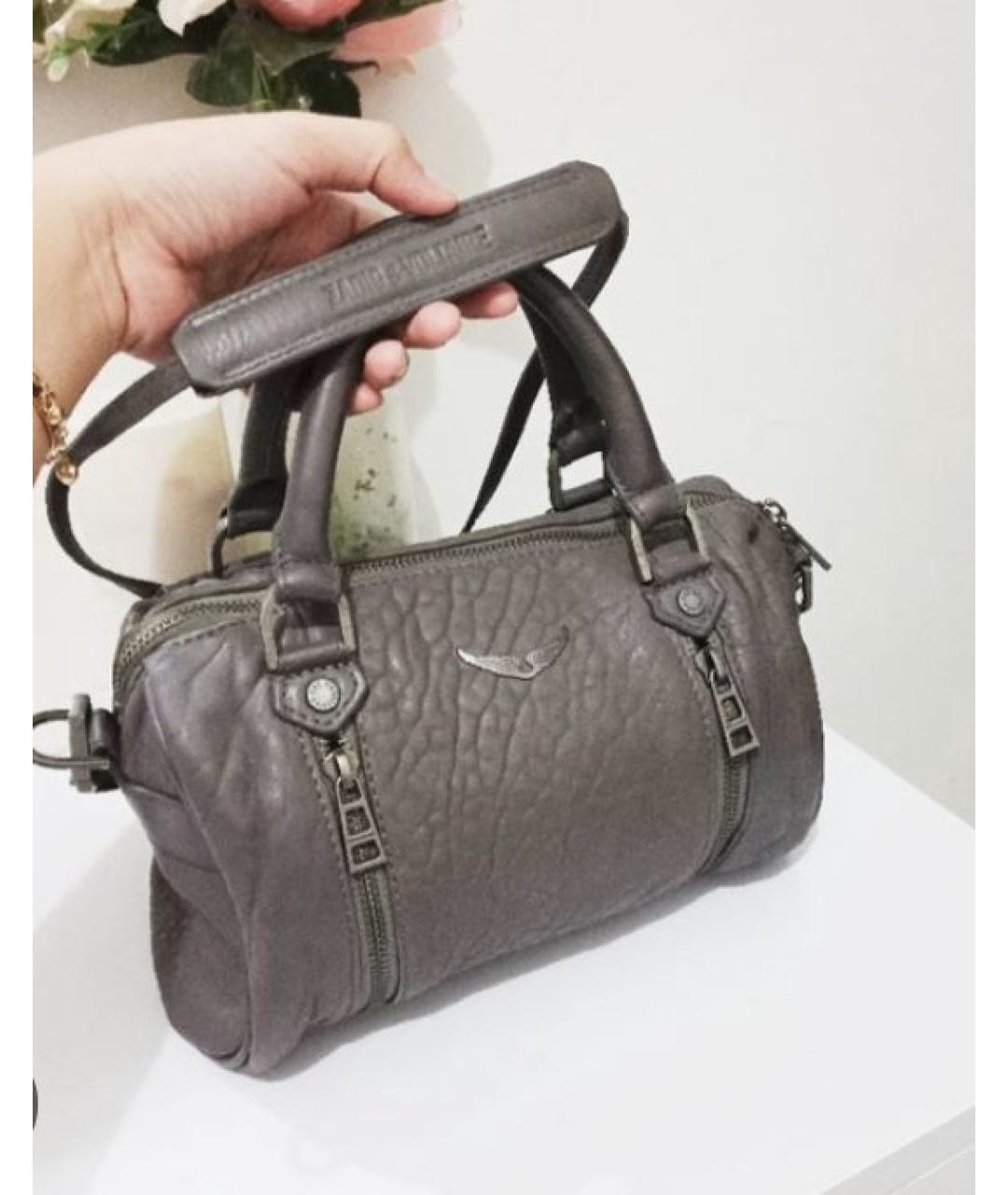 ZADIG & VOLTAIRE Серая кожаная сумка с короткими ручками, фото 3