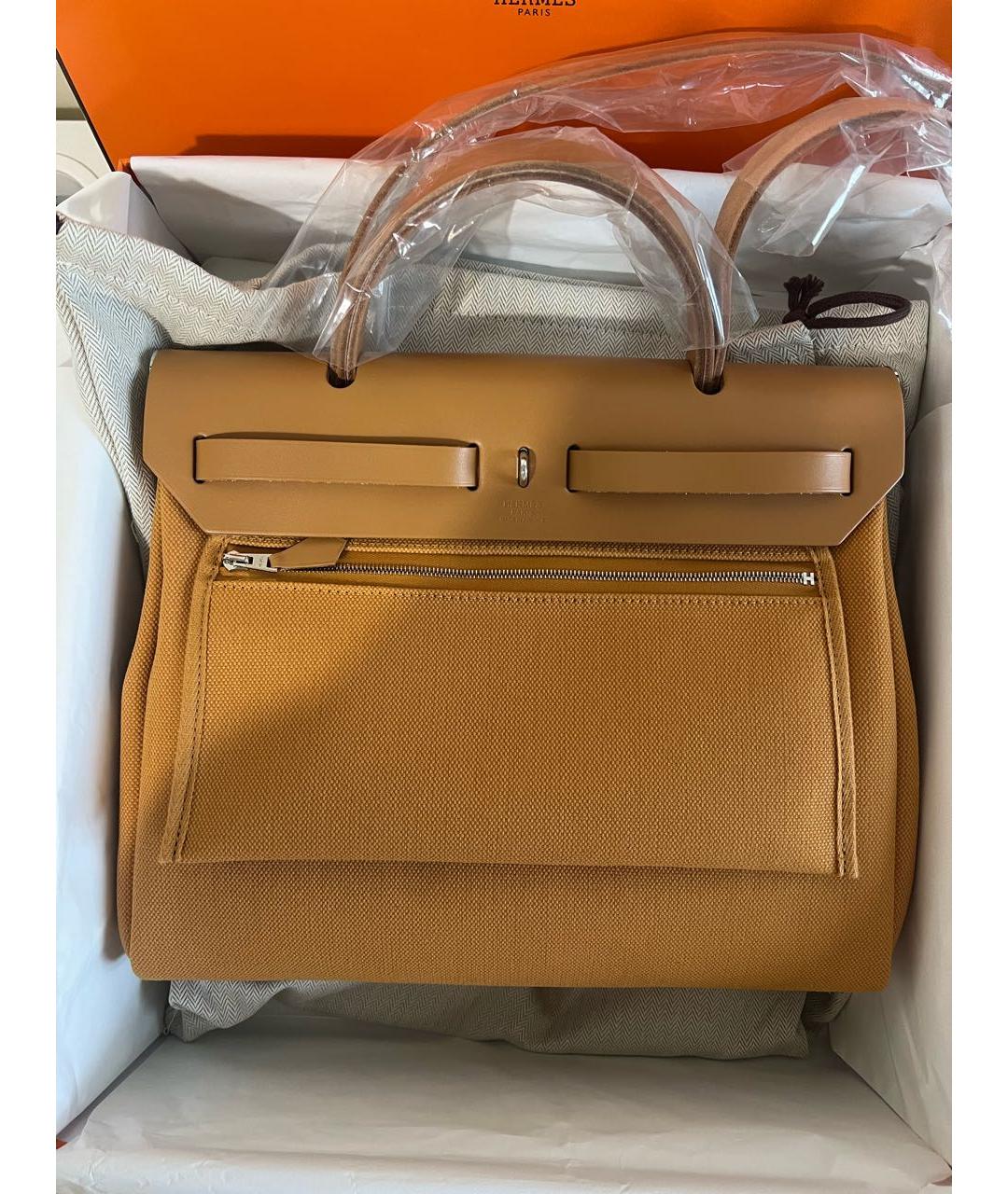 HERMES Горчичная тканевая сумка через плечо, фото 2