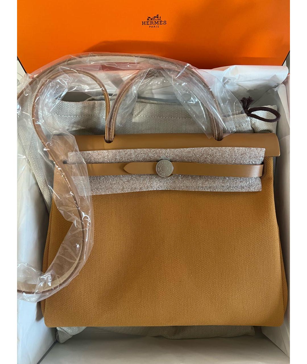 HERMES Горчичная тканевая сумка через плечо, фото 3