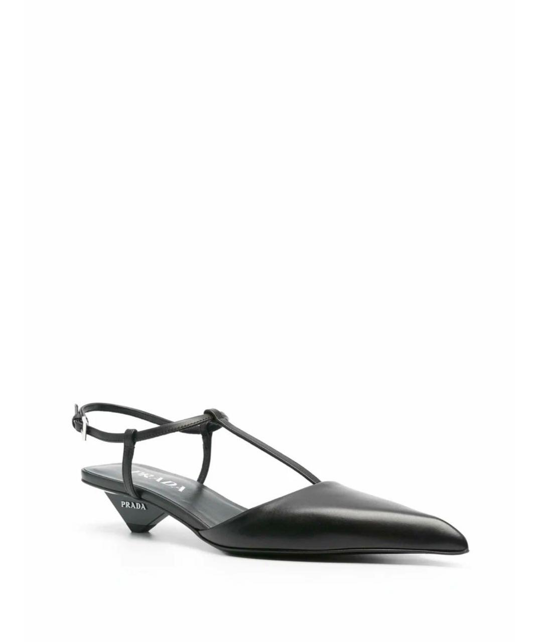 PRADA Черные кожаные лодочки на низком каблуке, фото 3