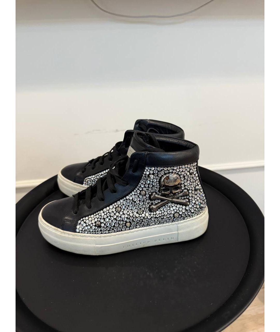 PHILIPP PLEIN Черные кожаные кеды, фото 2