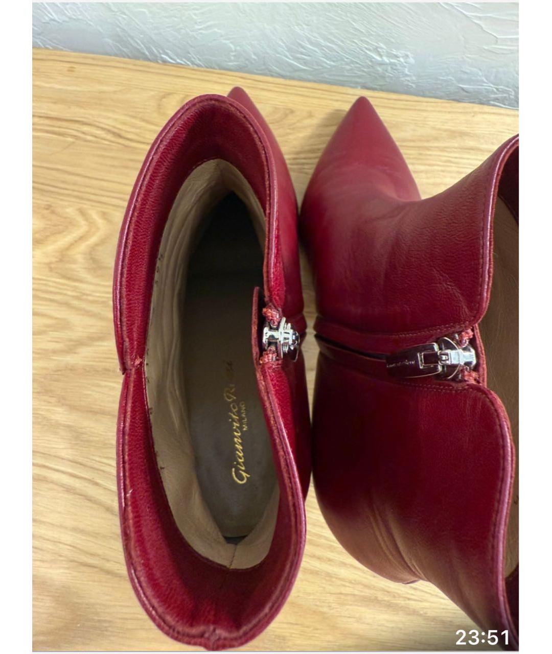 GIANVITO ROSSI Бордовые кожаные ботильоны, фото 3