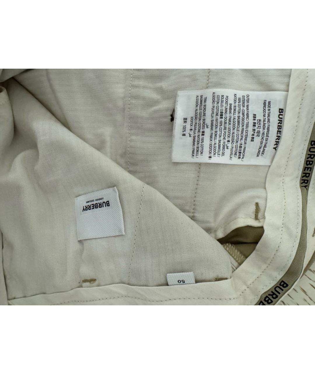 BURBERRY Бежевые хлопковые брюки узкие, фото 7