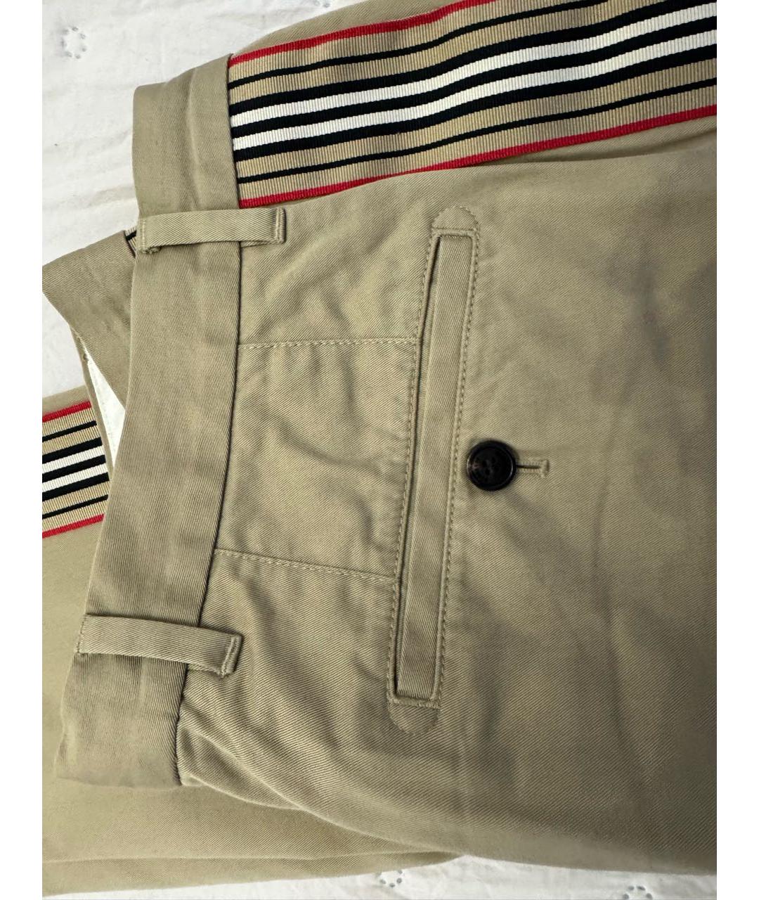 BURBERRY Бежевые хлопковые брюки узкие, фото 3