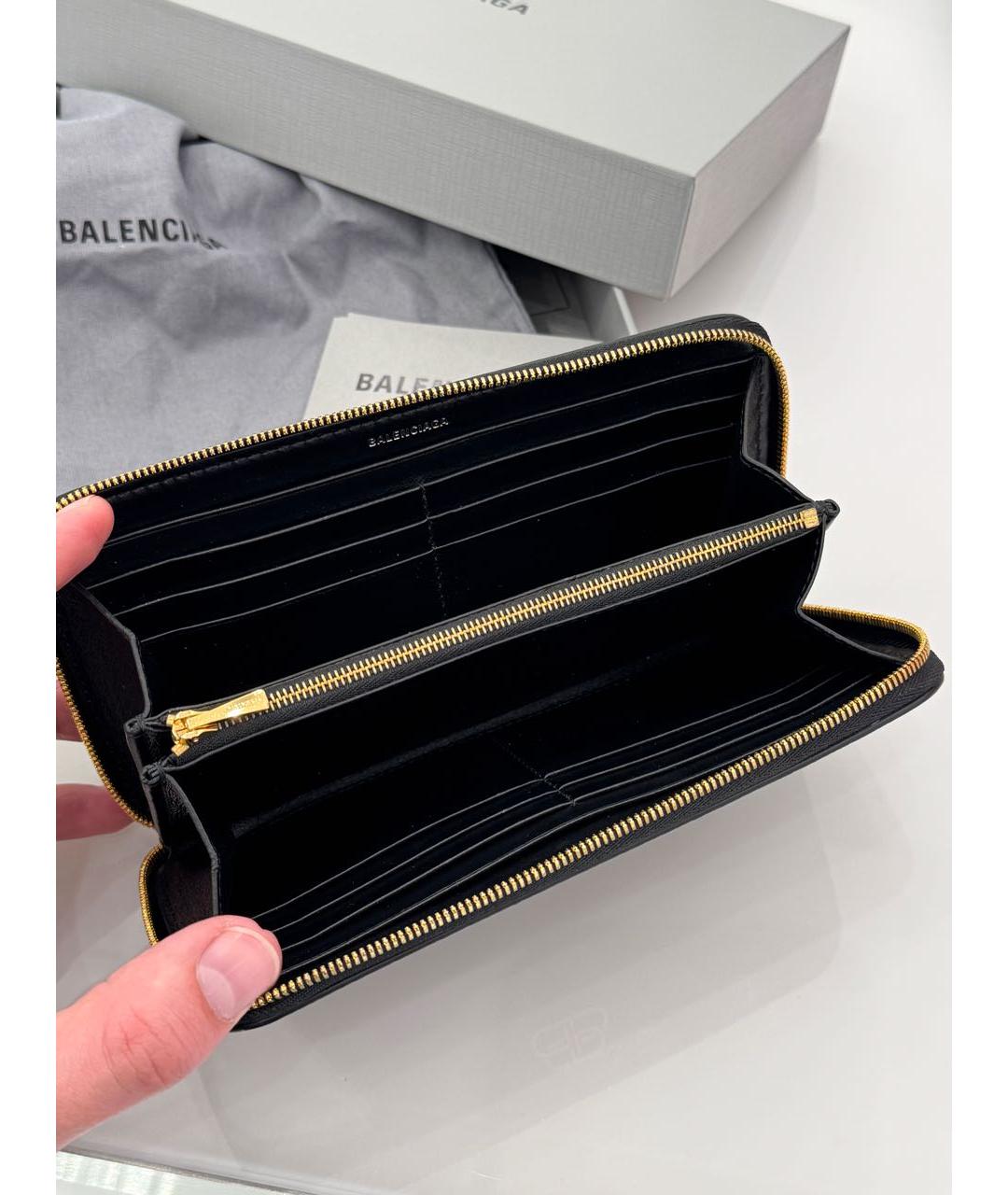 BALENCIAGA Черный кожаный кошелек, фото 4