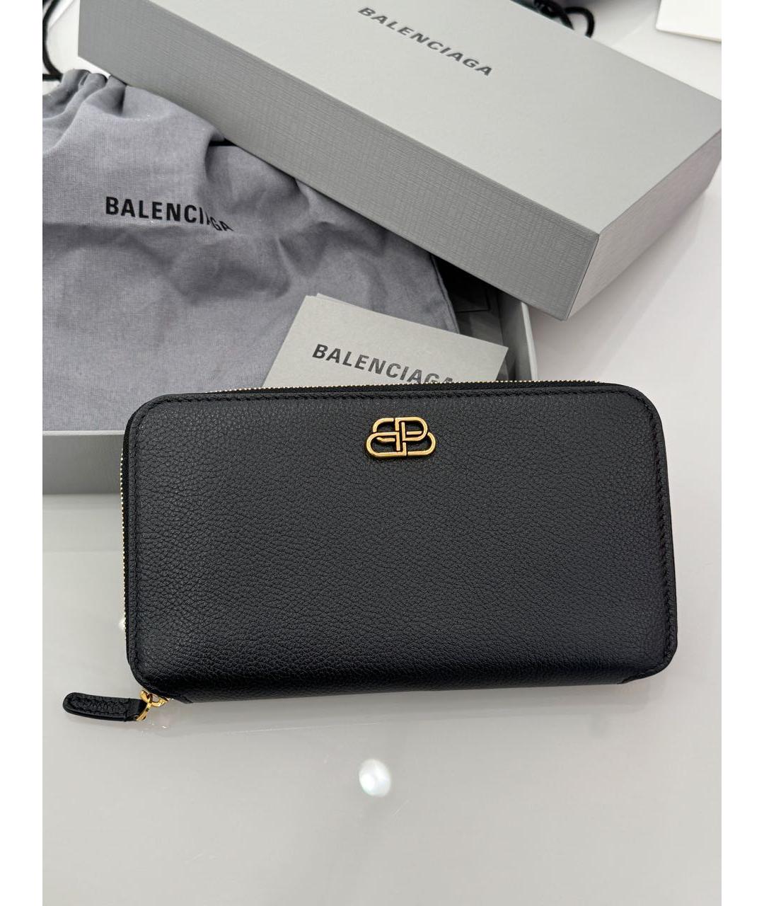 BALENCIAGA Черный кожаный кошелек, фото 9