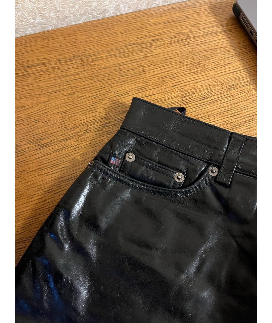 POLO RALPH LAUREN Черная кожаная юбка мини, фото 4