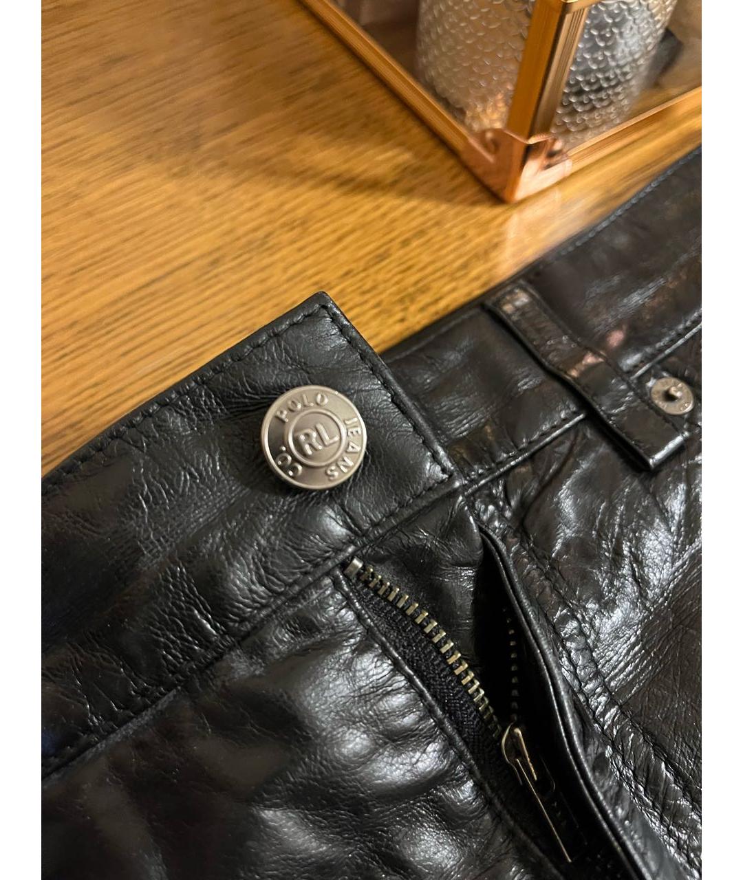 POLO RALPH LAUREN Черная кожаная юбка мини, фото 5