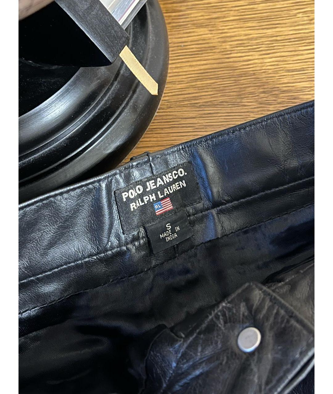 POLO RALPH LAUREN Черная кожаная юбка мини, фото 3