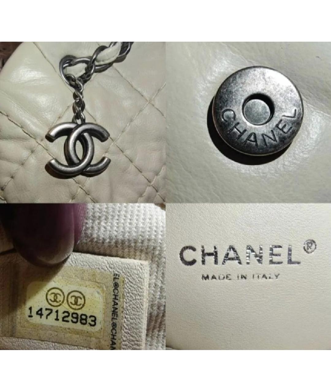 CHANEL Бежевая кожаная сумка с короткими ручками, фото 6