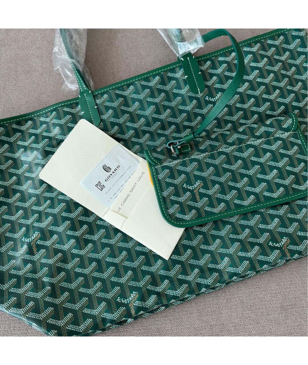 GOYARD Зеленая кожаная сумка тоут, фото 5