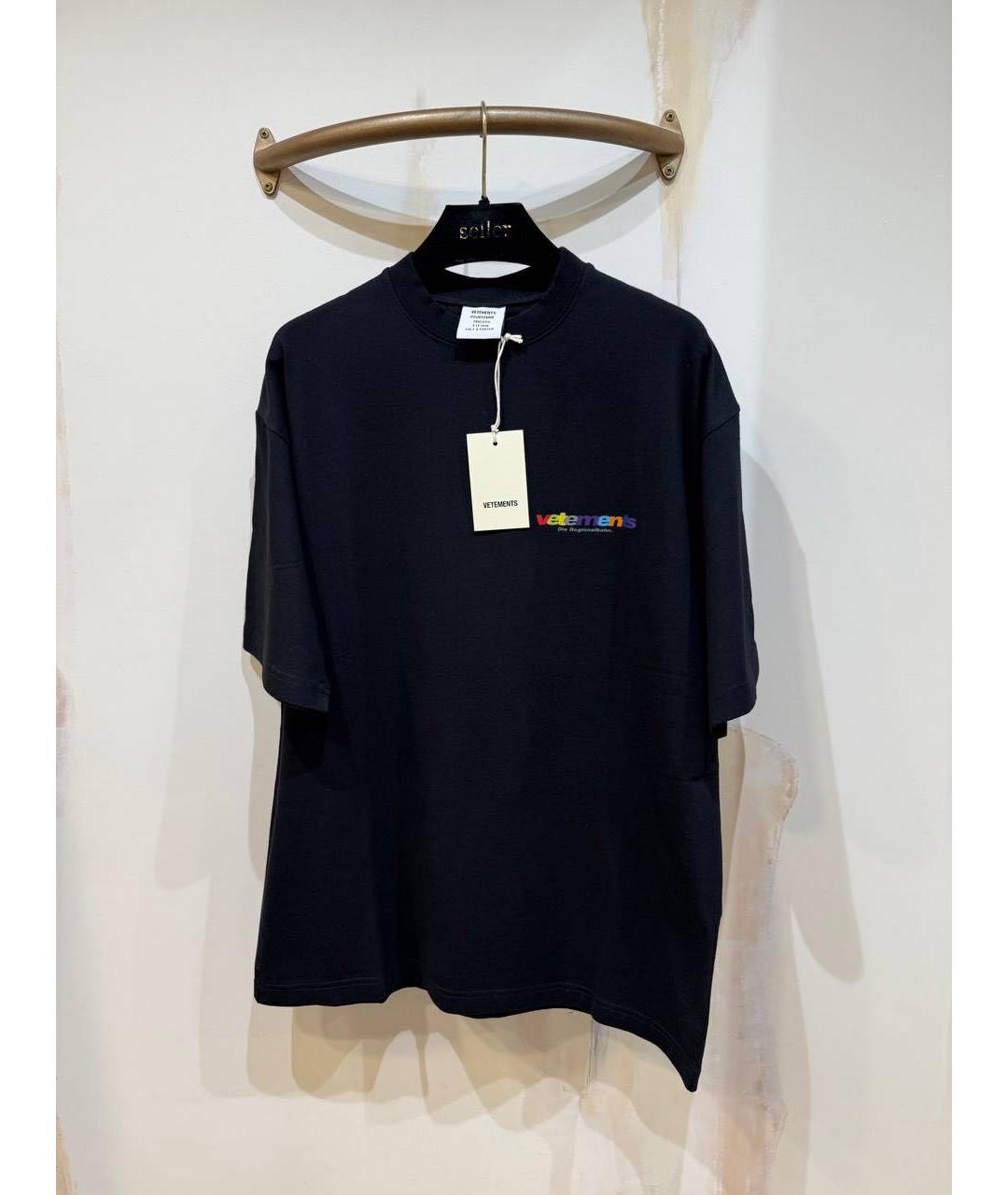 VETEMENTS Черная хлопковая футболка, фото 2