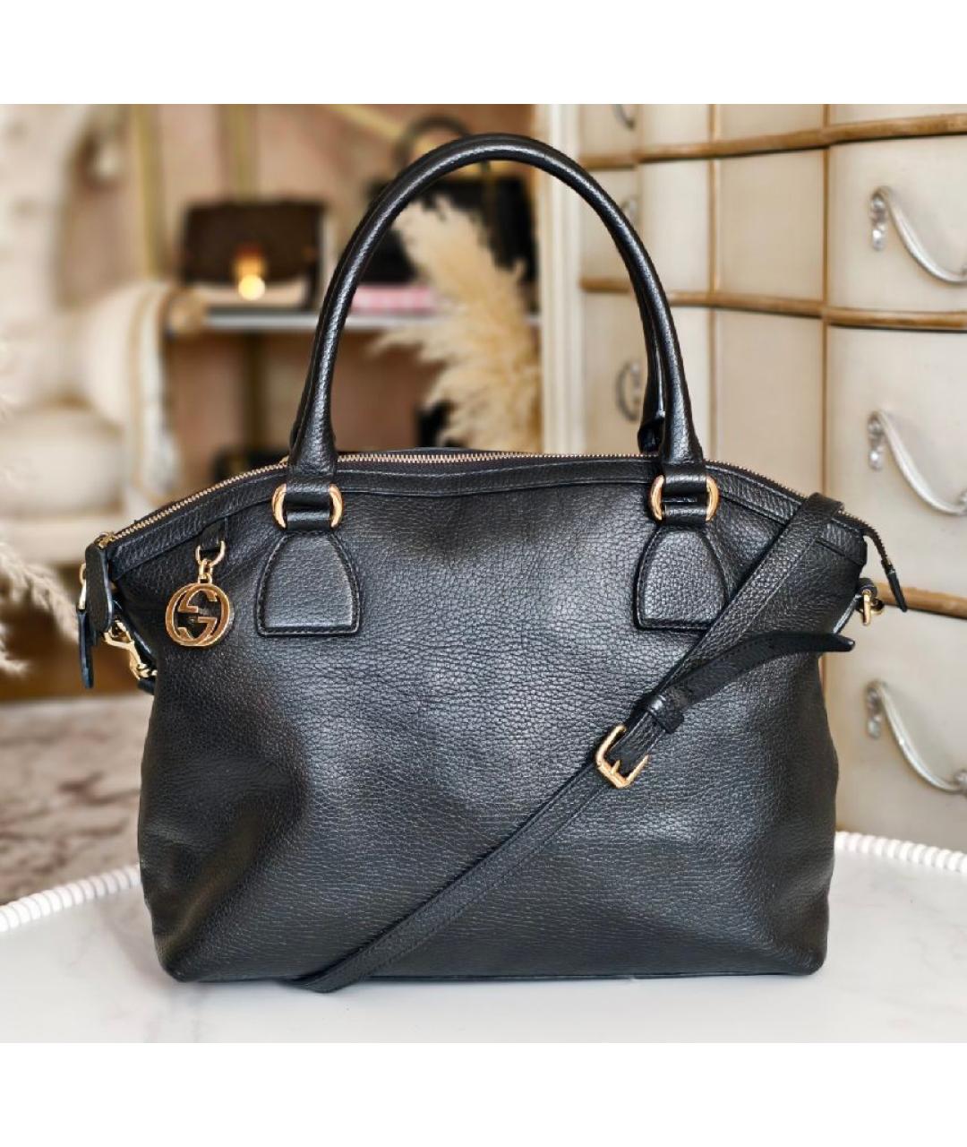 GUCCI Черная кожаная сумка с короткими ручками, фото 8