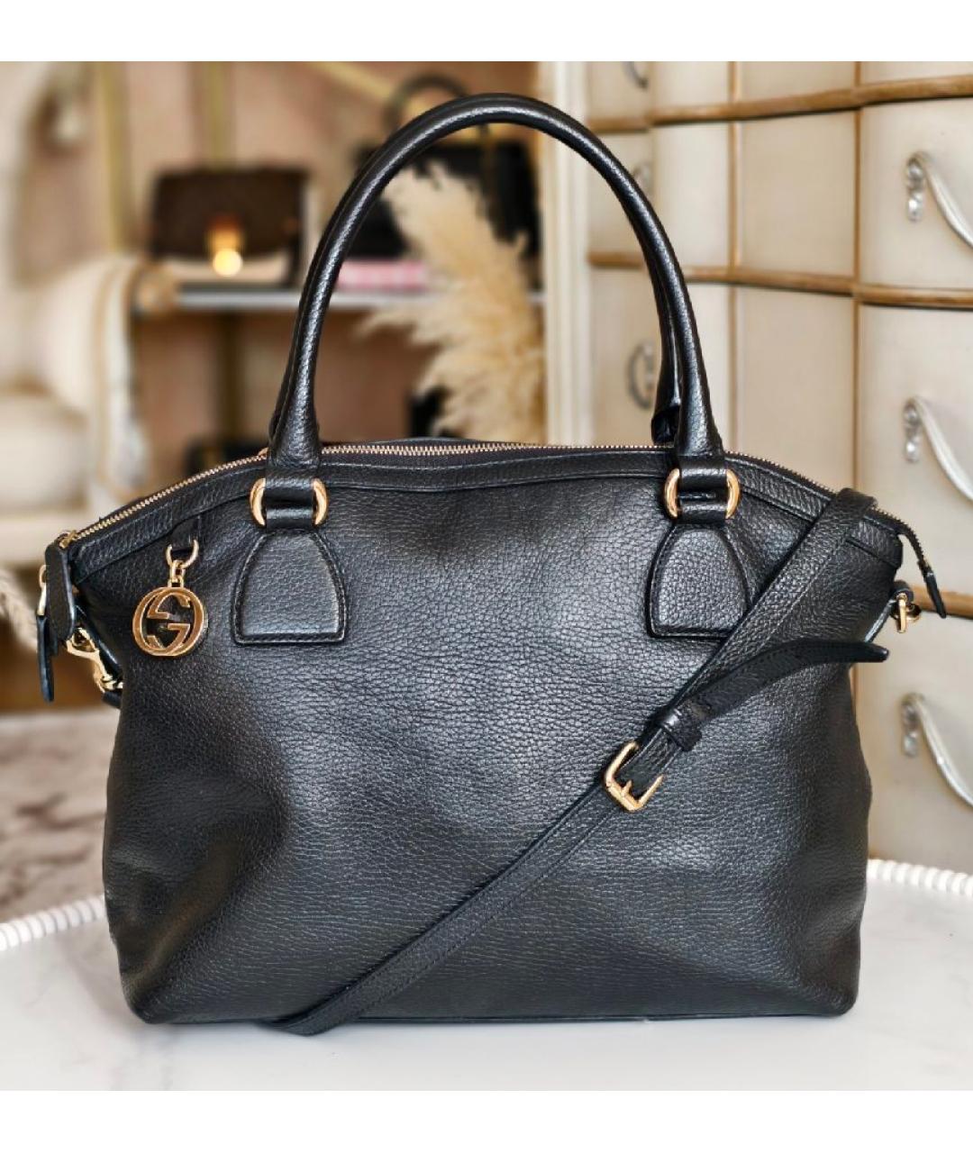GUCCI Черная кожаная сумка с короткими ручками, фото 9