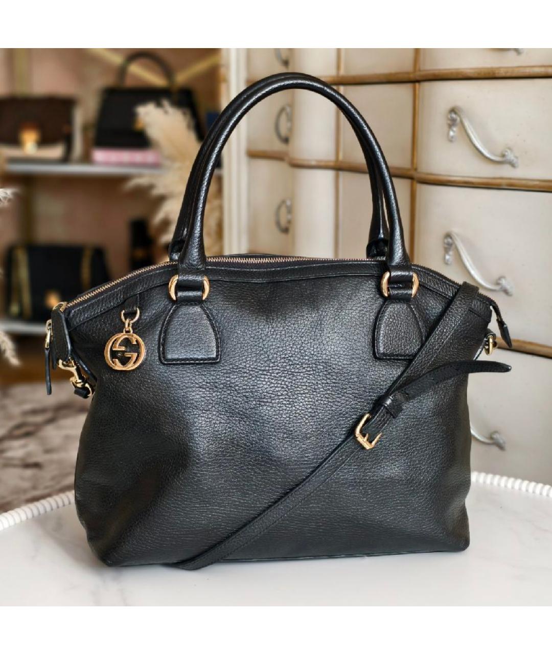 GUCCI Черная кожаная сумка с короткими ручками, фото 2