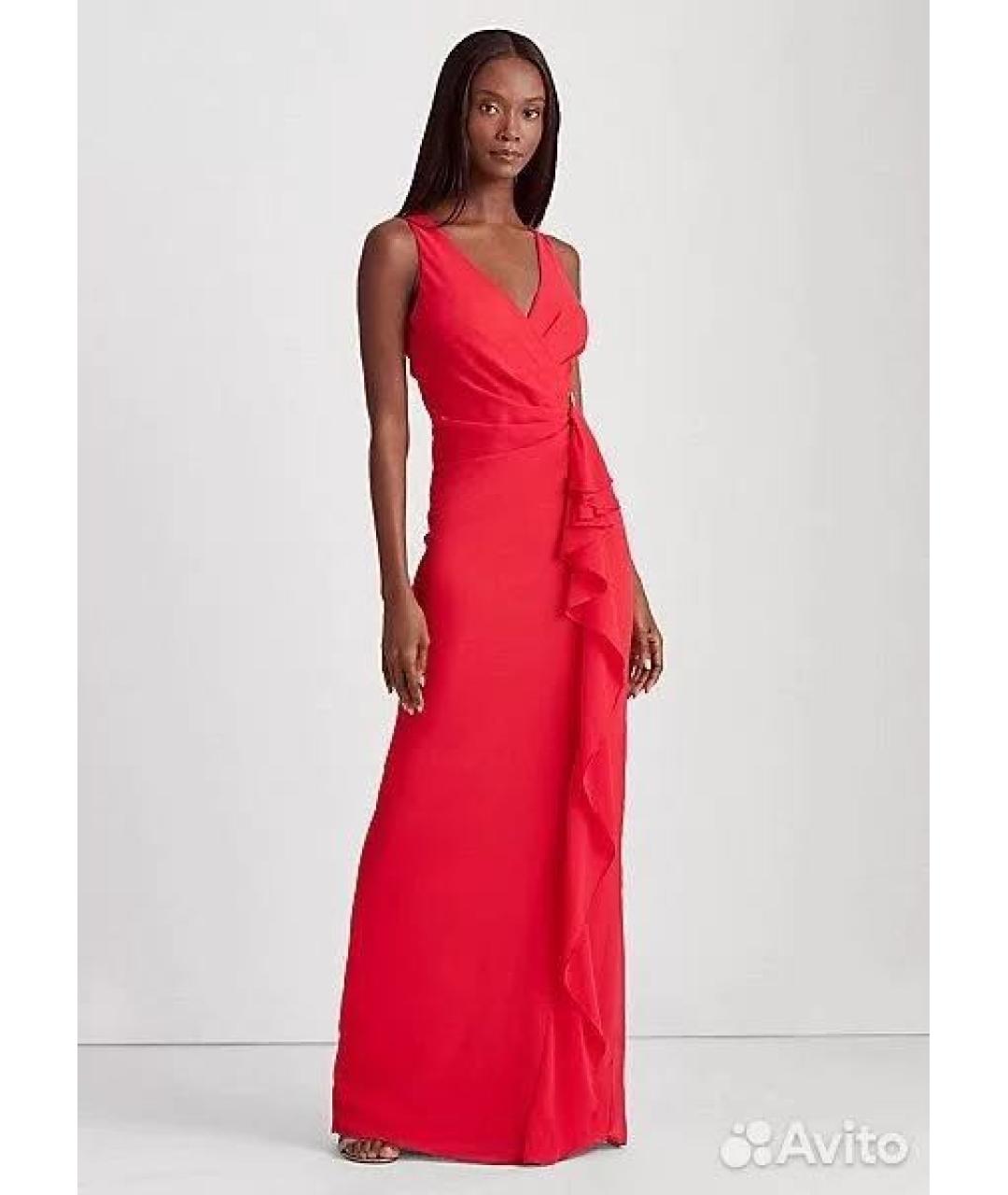 RALPH LAUREN Красное полиэстеровое вечернее платье, фото 4