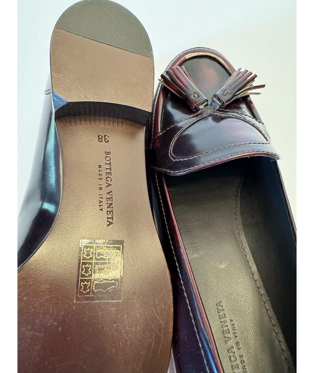 BOTTEGA VENETA Бордовые кожаные лоферы, фото 4