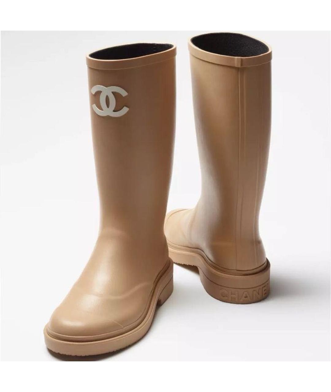 CHANEL Бежевые резиновые сапоги, фото 5