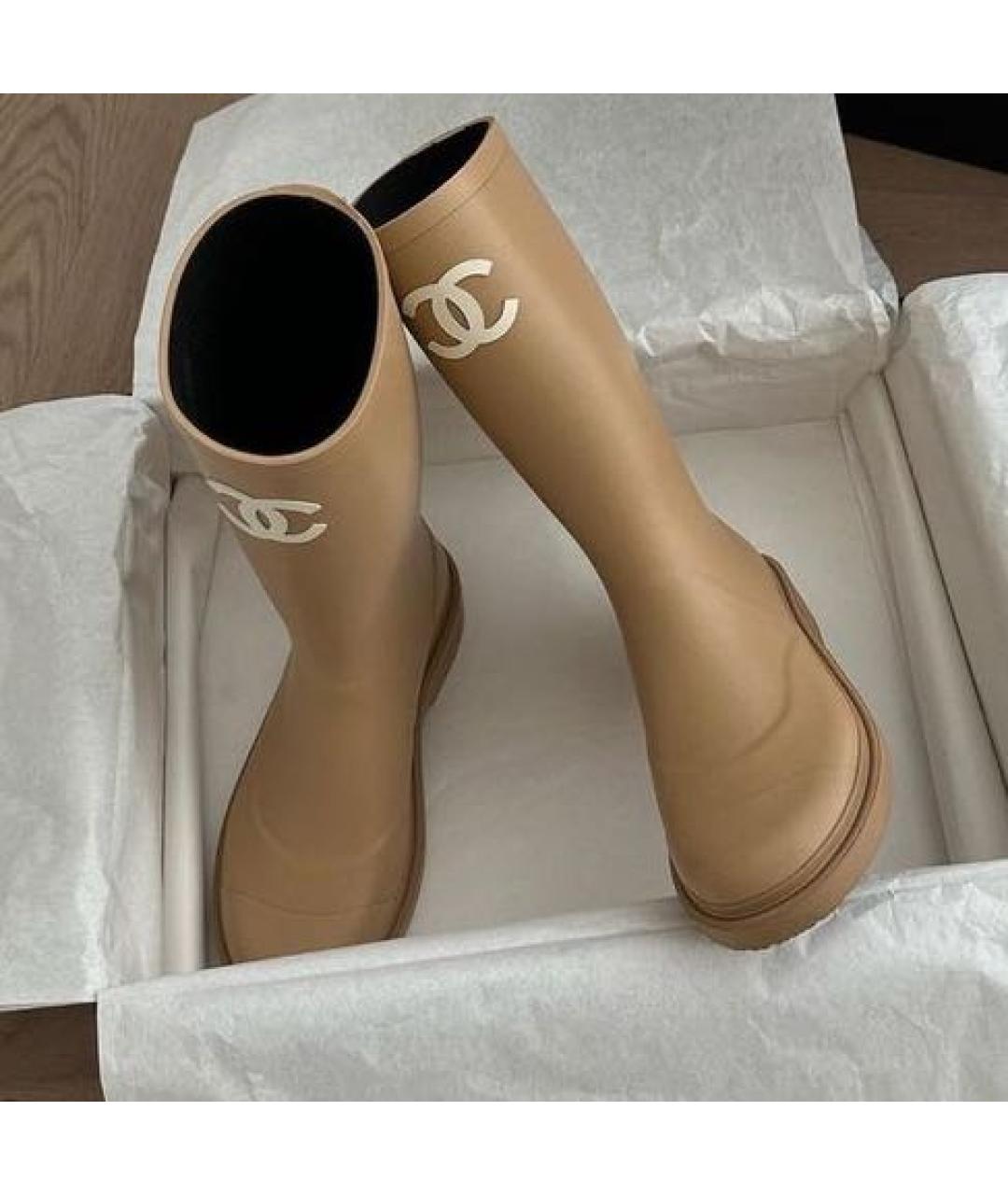 CHANEL Бежевые резиновые сапоги, фото 2