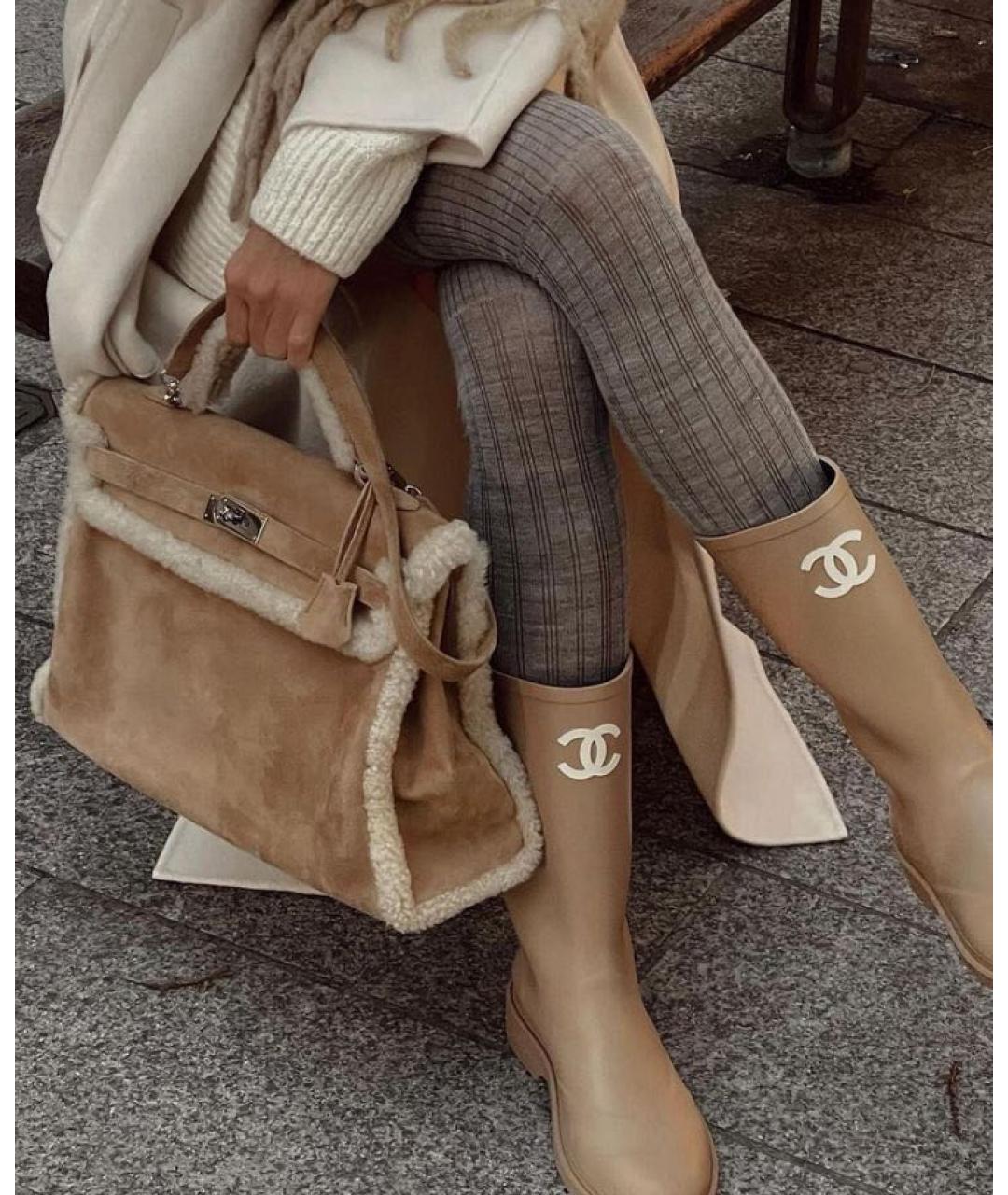 CHANEL Бежевые резиновые сапоги, фото 3