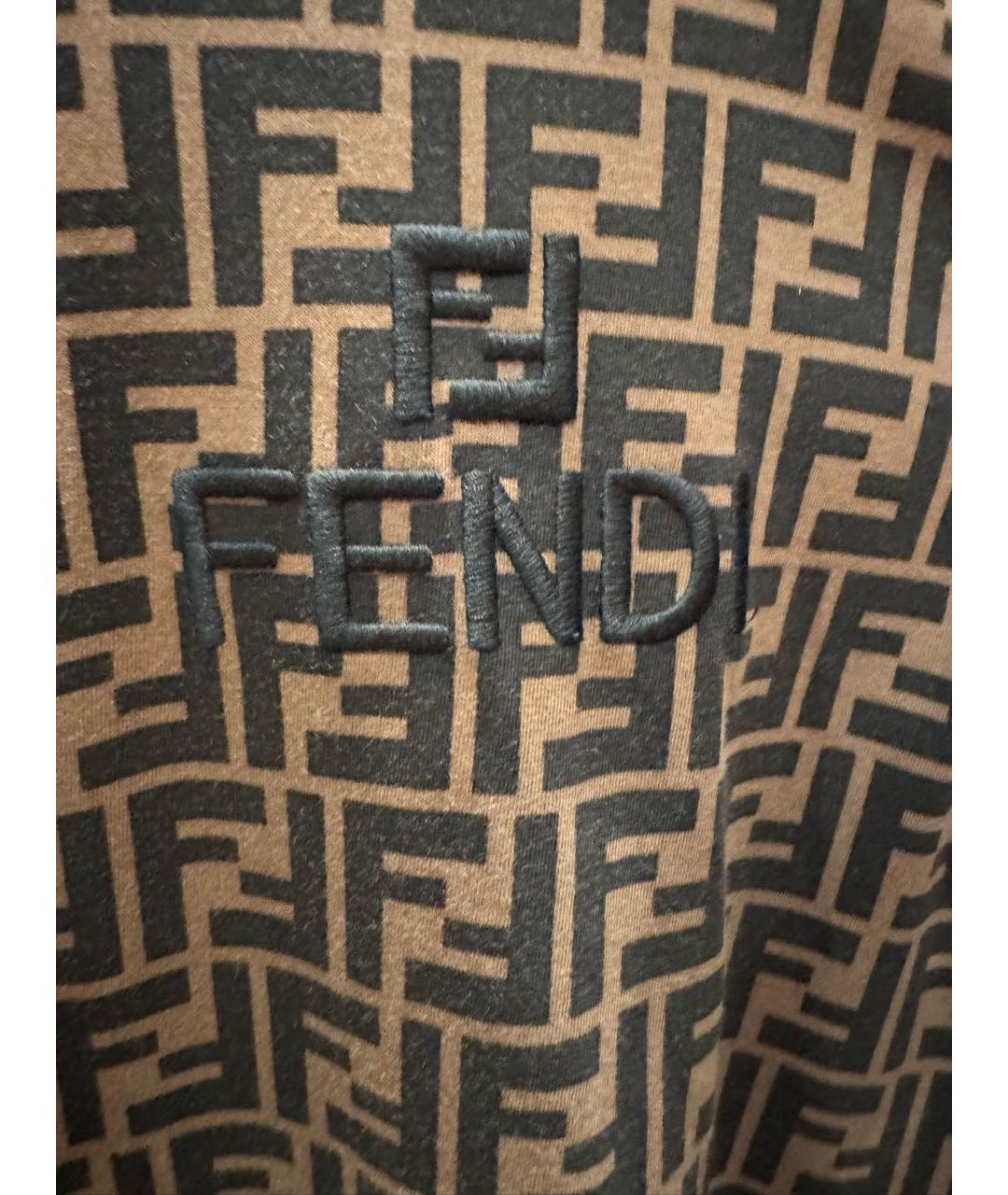 FENDI Коричневая хлопковая футболка, фото 2