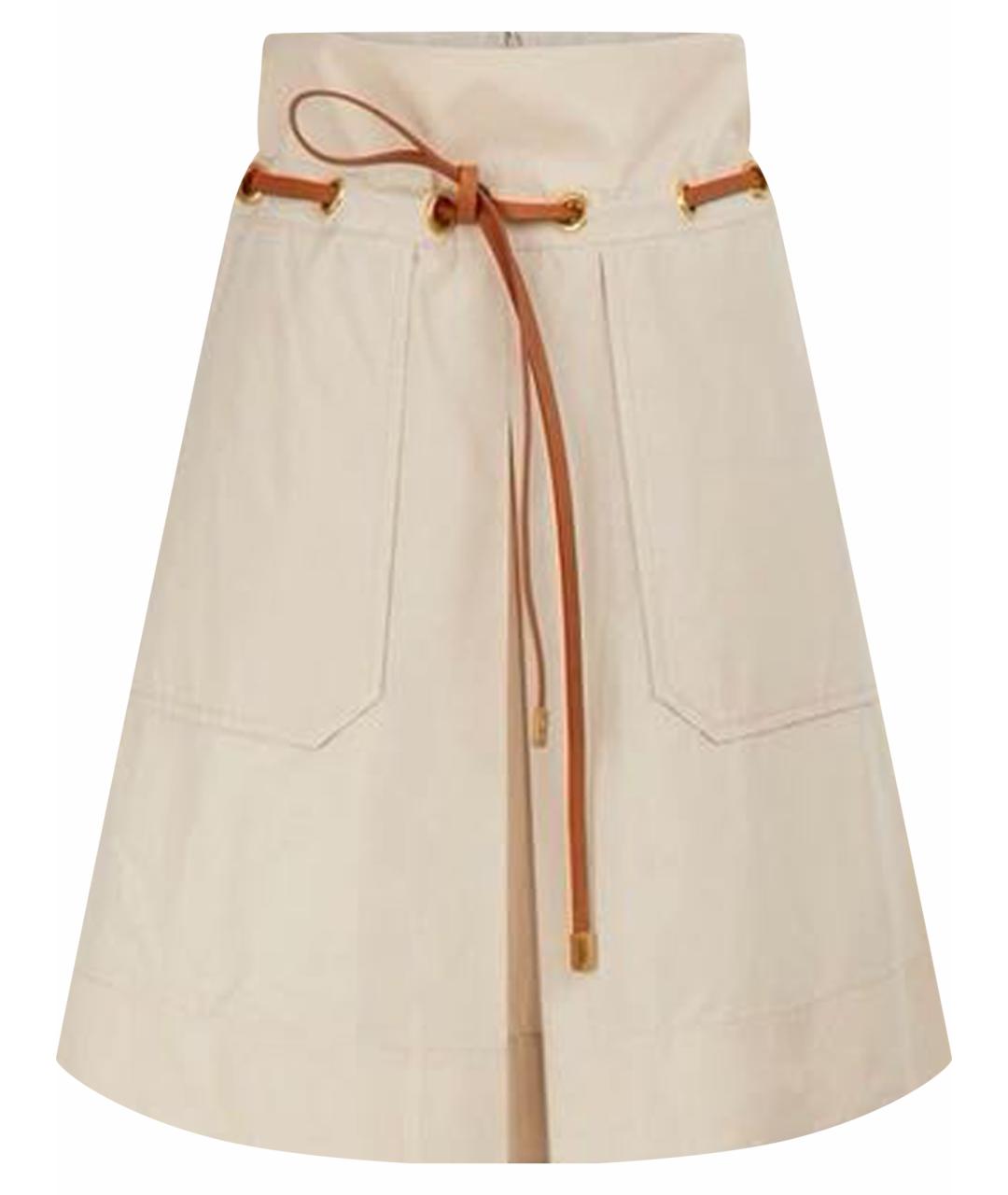 TORY BURCH Бежевая хлопковая юбка миди, фото 1
