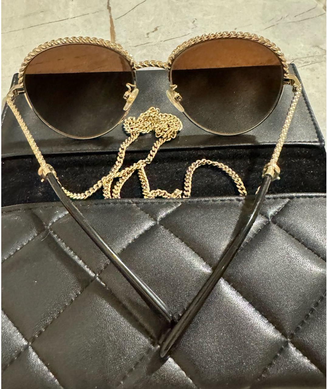 CHANEL Коричневые металлические солнцезащитные очки, фото 3