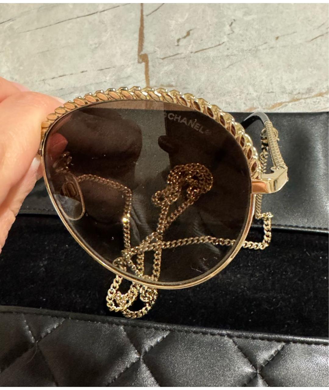 CHANEL Коричневые металлические солнцезащитные очки, фото 4