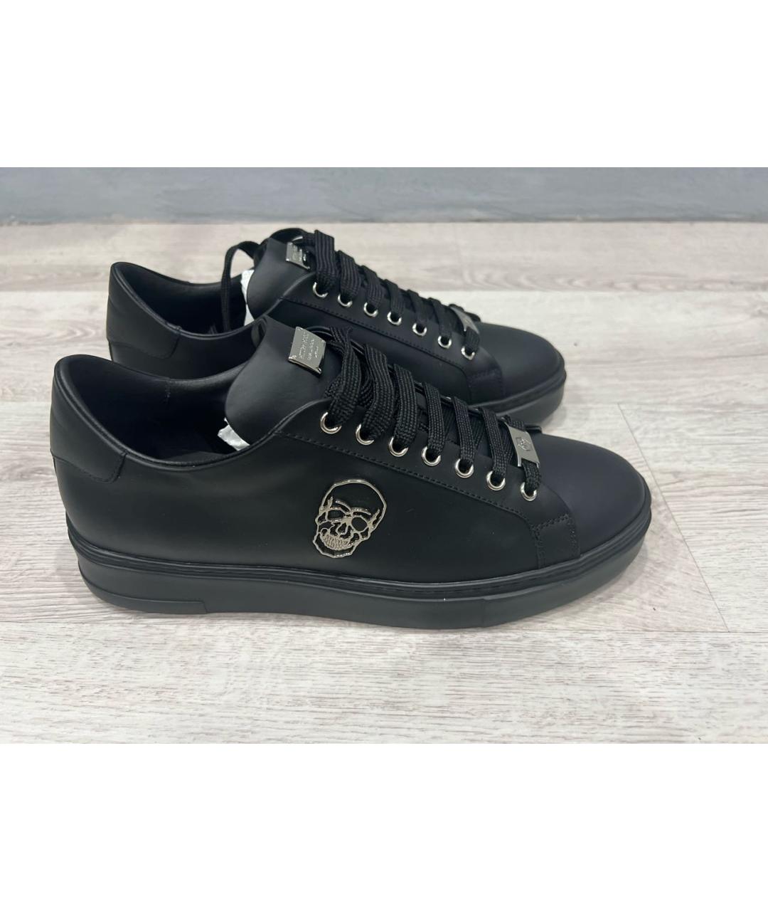 PHILIPP PLEIN Черные кожаные низкие кроссовки / кеды, фото 5