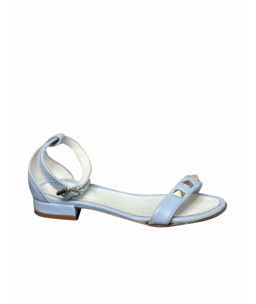 LANVIN Голубые кожаные сандалии и шлепанцы, фото 1