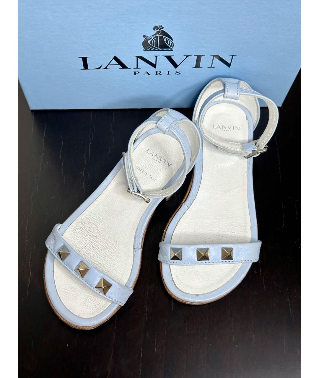 LANVIN Голубые кожаные сандалии и шлепанцы, фото 2