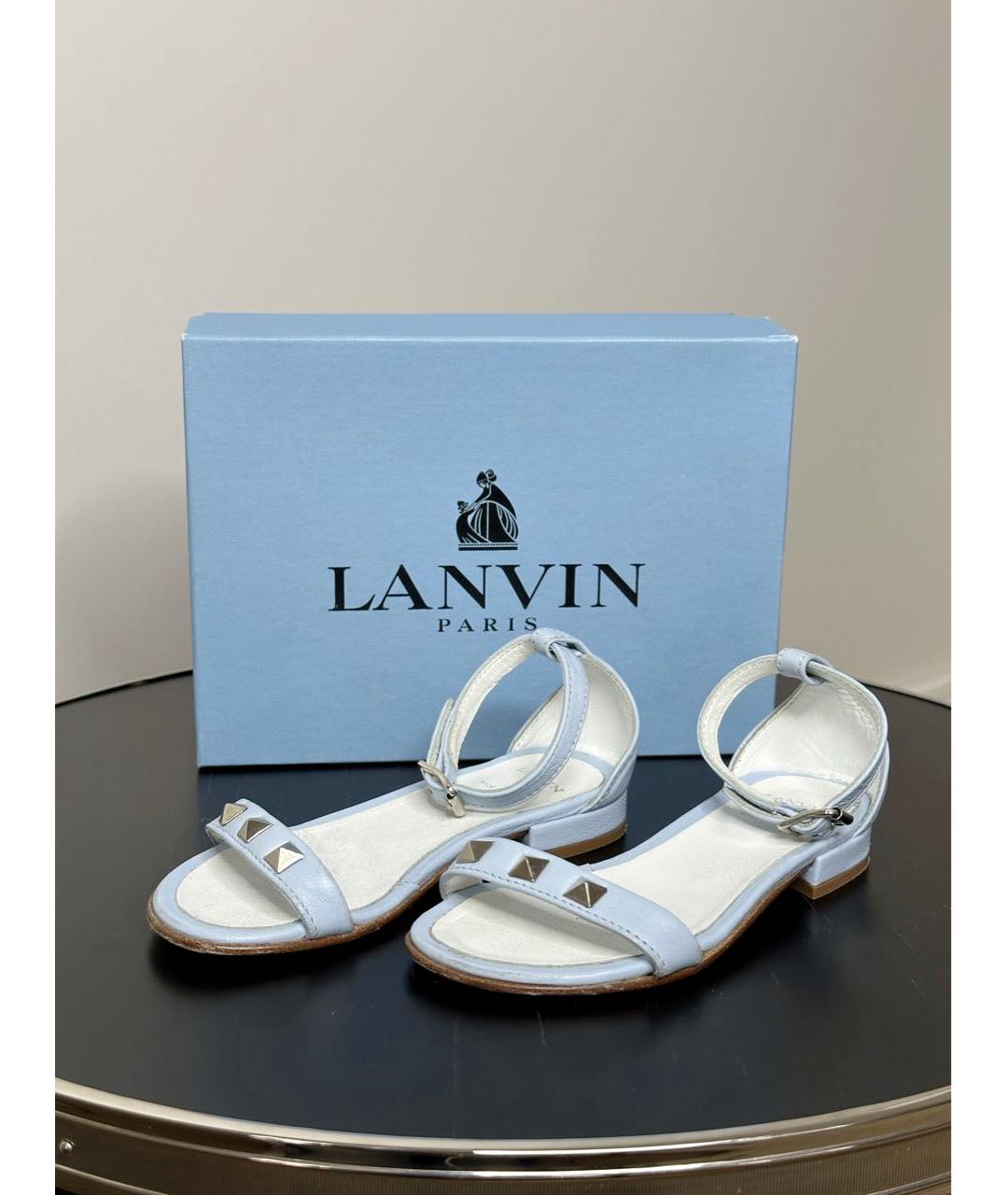 LANVIN Голубые кожаные сандалии и шлепанцы, фото 3