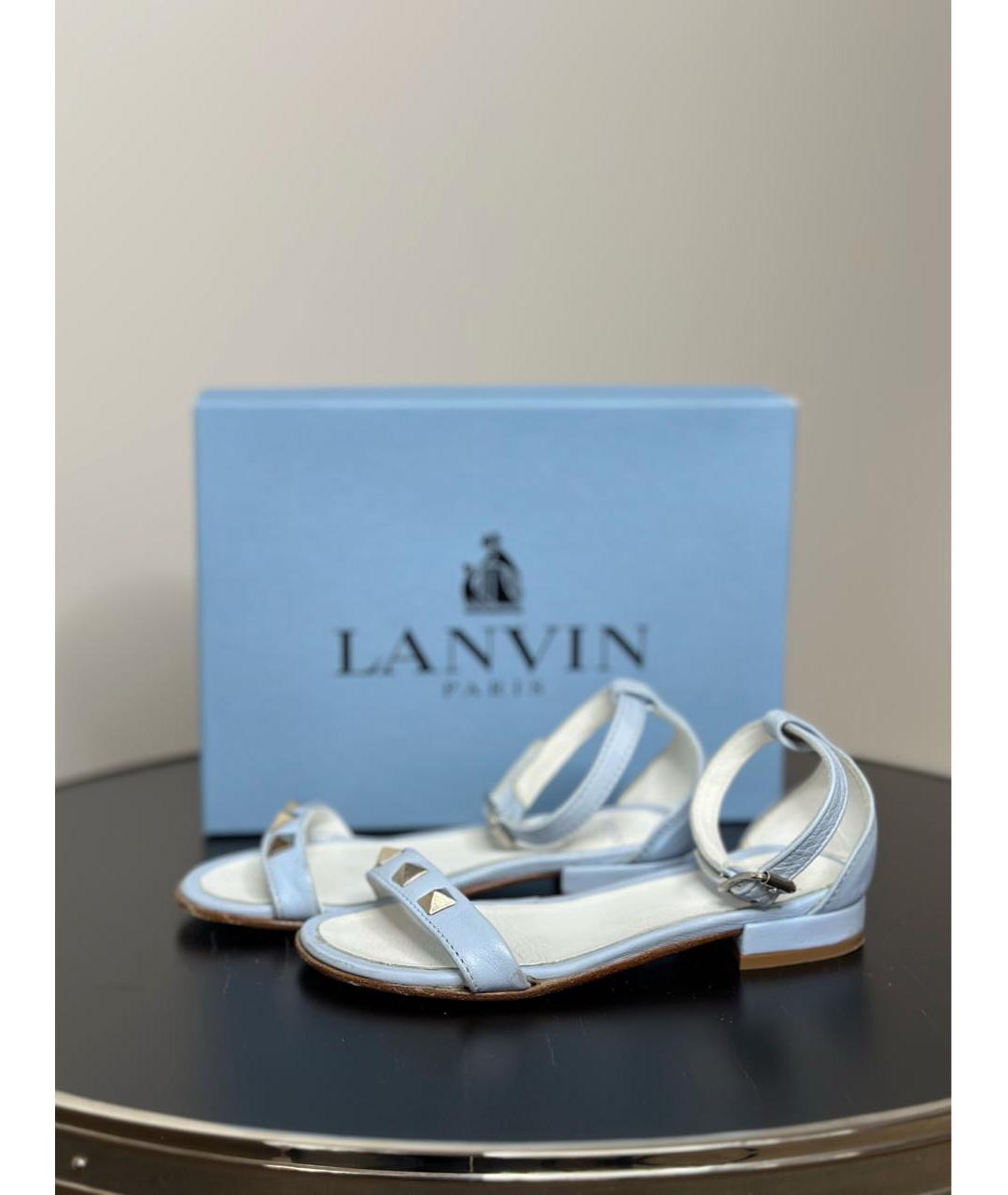 LANVIN Голубые кожаные сандалии и шлепанцы, фото 4