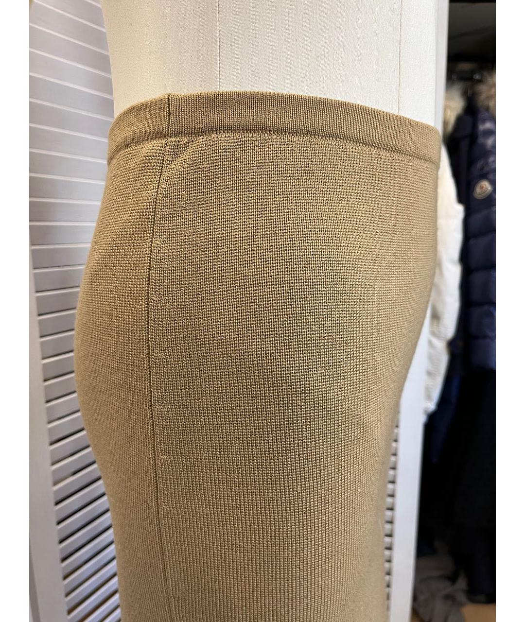 RALPH LAUREN Бежевая шерстяная юбка миди, фото 2