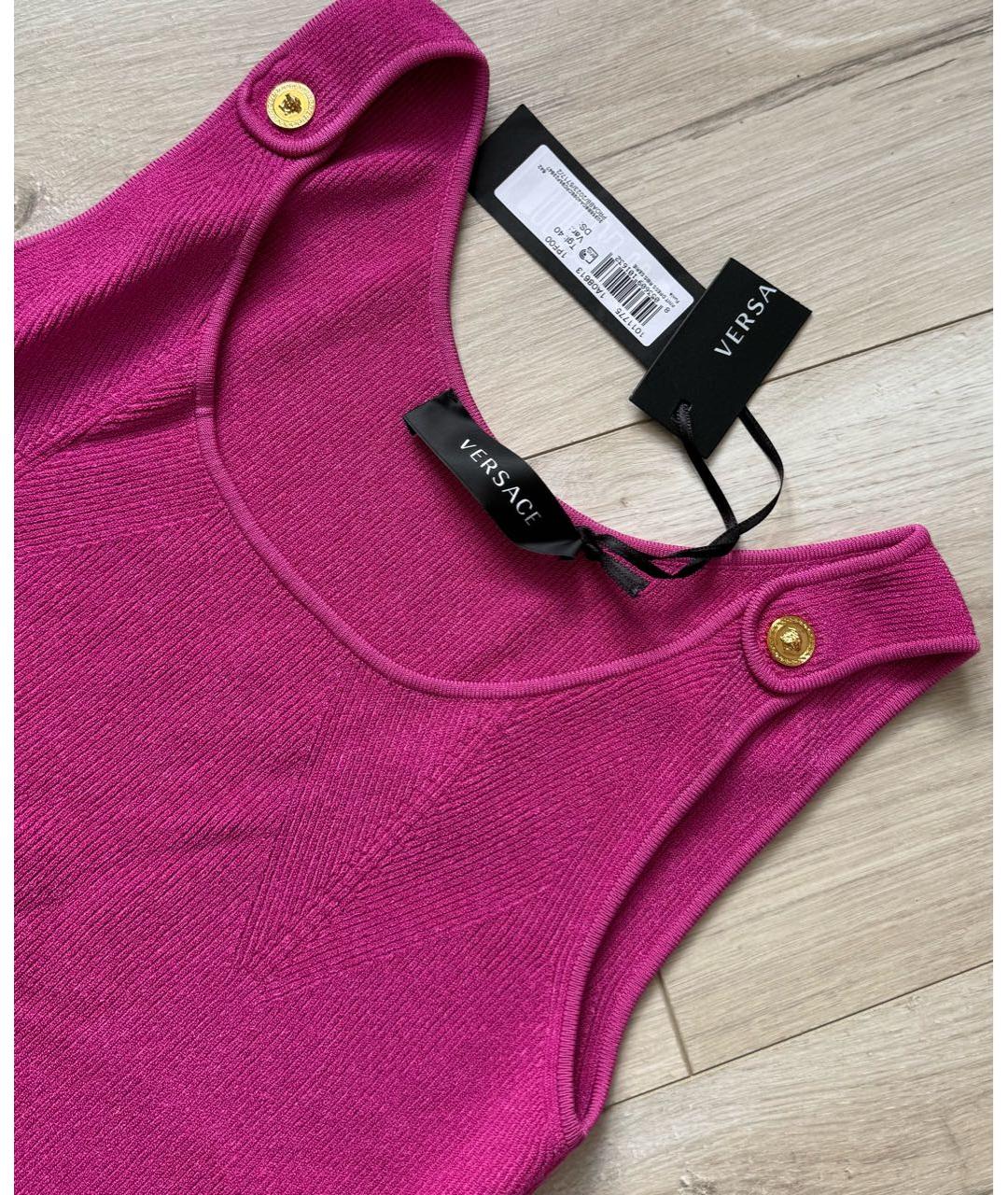 VERSACE Фуксия хлопковое повседневное платье, фото 5