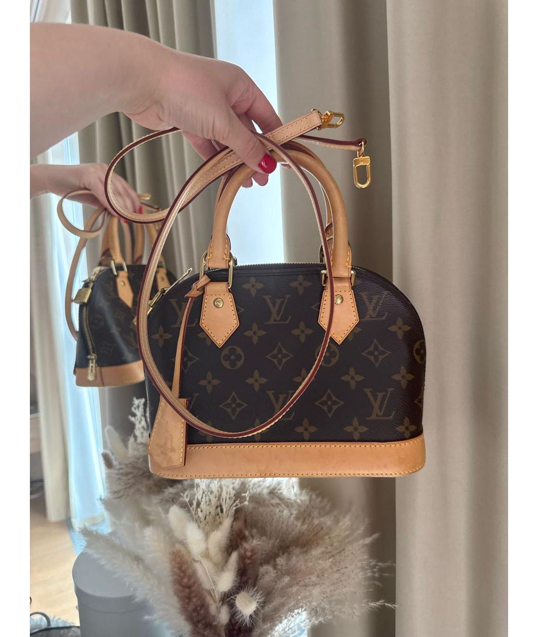 LOUIS VUITTON Коричневая кожаная сумка с короткими ручками, фото 8