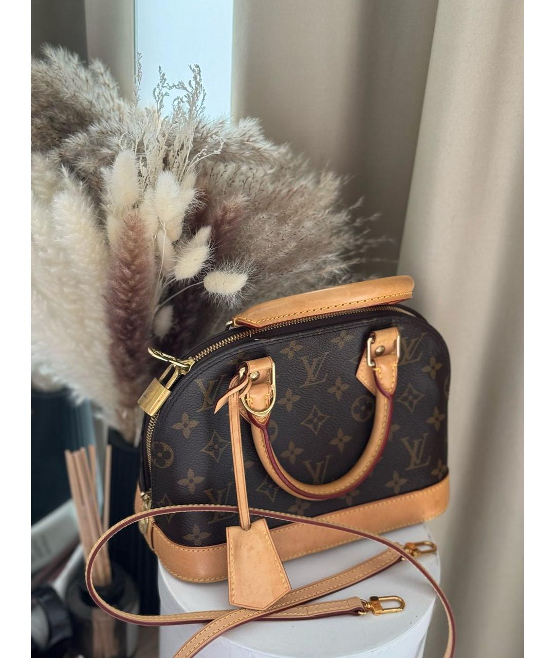 LOUIS VUITTON Коричневая кожаная сумка с короткими ручками, фото 7