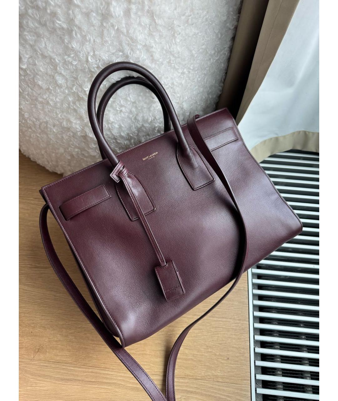 SAINT LAURENT Бордовая кожаная сумка с короткими ручками, фото 5