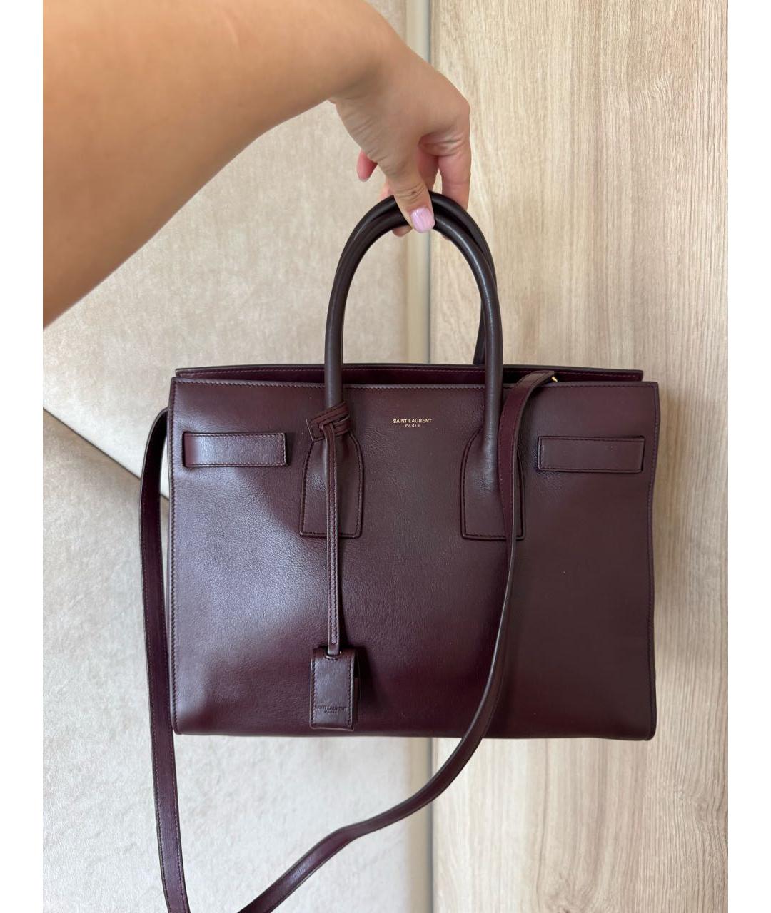 SAINT LAURENT Бордовая кожаная сумка с короткими ручками, фото 6