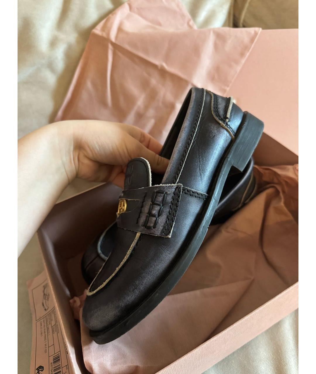 MIU MIU Антрацитовые кожаные лоферы, фото 6