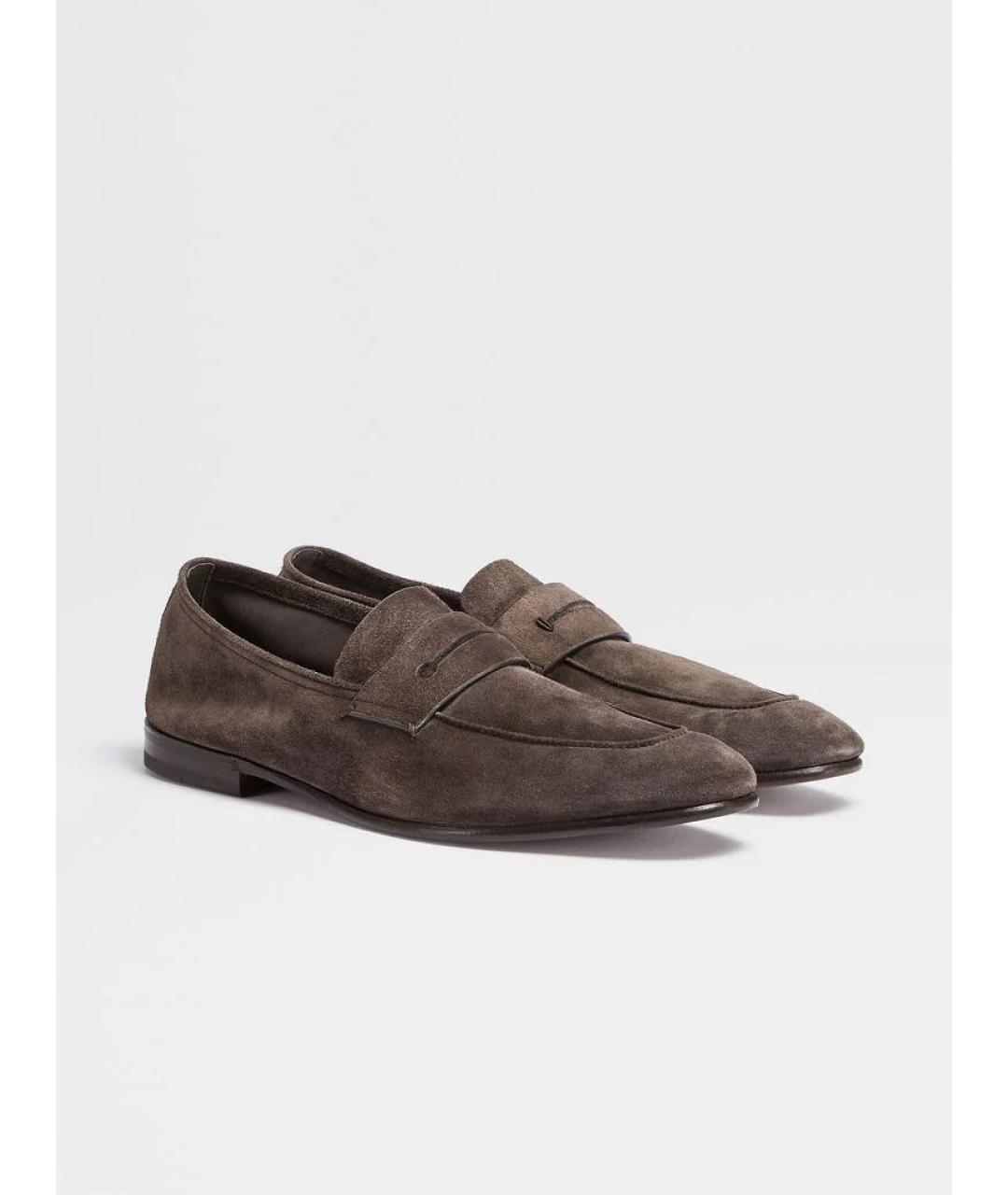 ERMENEGILDO ZEGNA Коричневые замшевые лоферы, фото 3