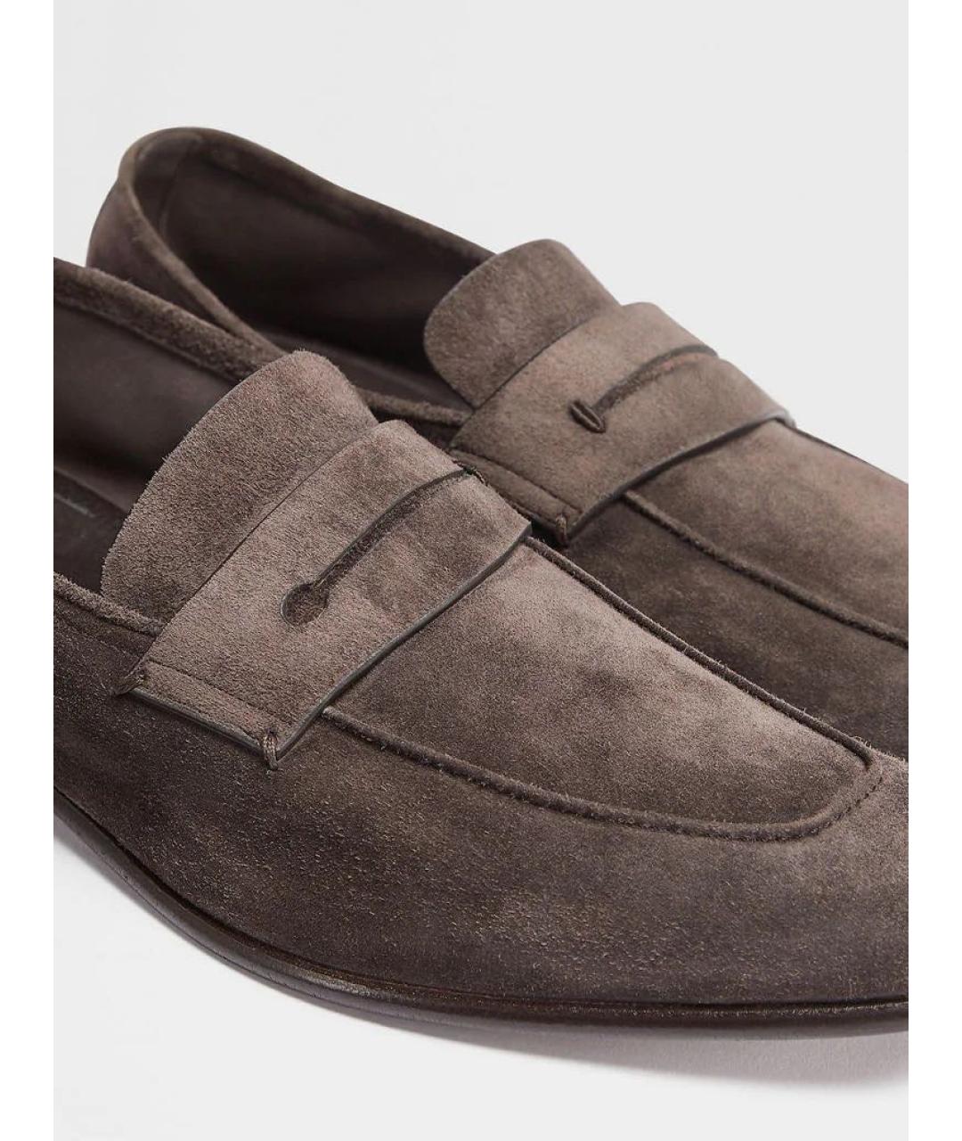 ERMENEGILDO ZEGNA Коричневые замшевые лоферы, фото 4