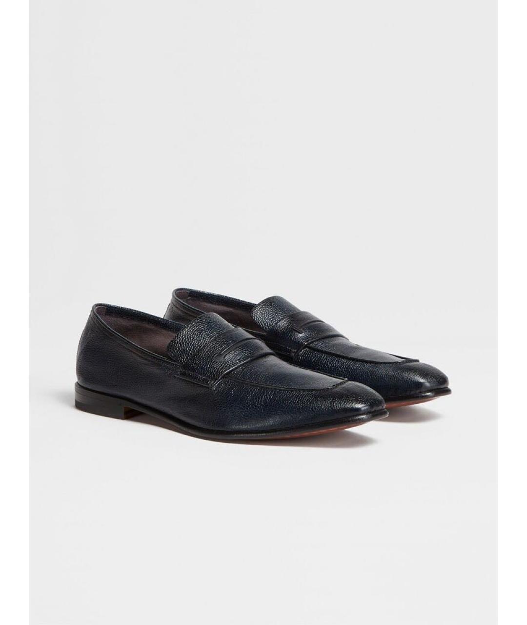 ERMENEGILDO ZEGNA Темно-синие кожаные лоферы, фото 3